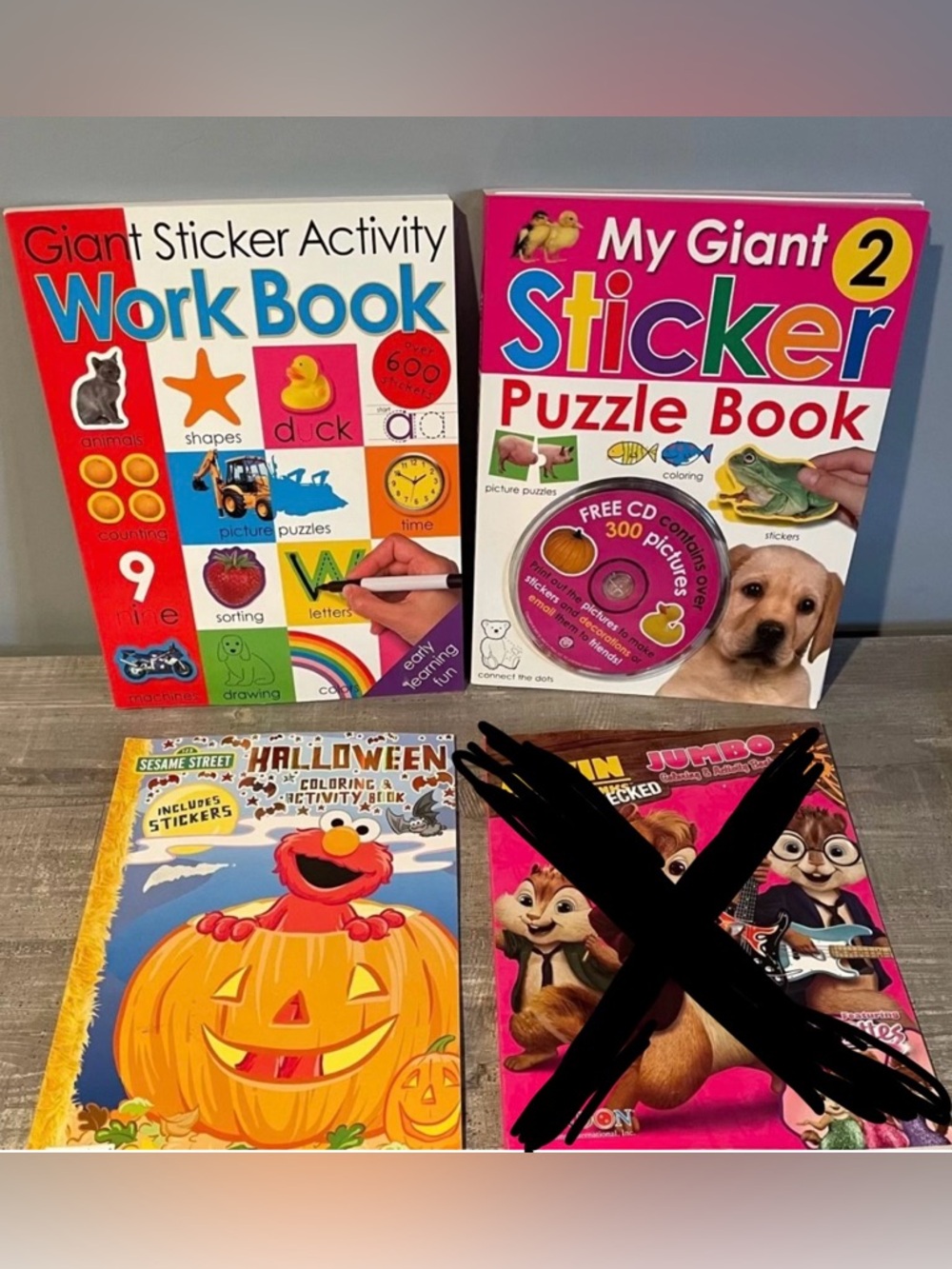 Giant Sticker Books Coloring Books Set of 4 Elmo Sesame Street Boy Girl Animals
